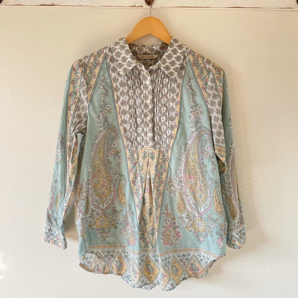 Soft Surroundings Paisley And Print Cotton Blouse
